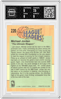 Michael Jordan from the 1991-92 Fleer set graded by Arena Club and given an overall grade of 6.5.