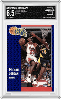 Michael Jordan from the 1991-92 Fleer set graded by Arena Club and given an overall grade of 6.5.