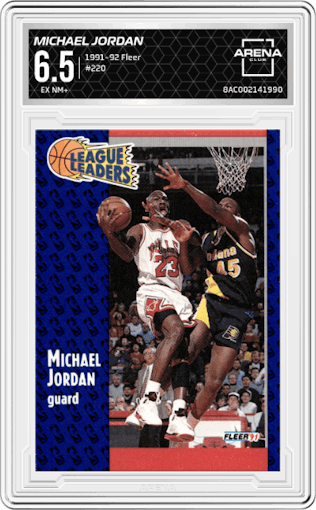 Michael Jordan from the 1991-92 Fleer set graded by Arena Club and given an overall grade of 6.5.