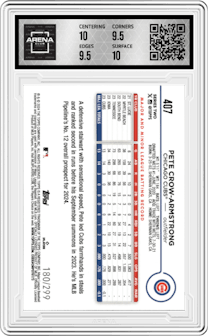 Pete Crow-Armstrong from the 2024 Topps  set featuring a Orange Crackle Foil parallel graded by Arena Club and given an overall grade of 10.
