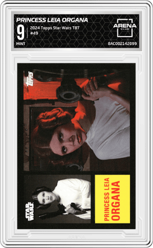 Princess Leia Organa from the 2024 Topps Star Wars TBT set graded by Arena Club and given an overall grade of 9.