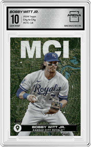 Bobby Witt Jr. from the 2024 Topps  set graded by Arena Club and given an overall grade of 10.