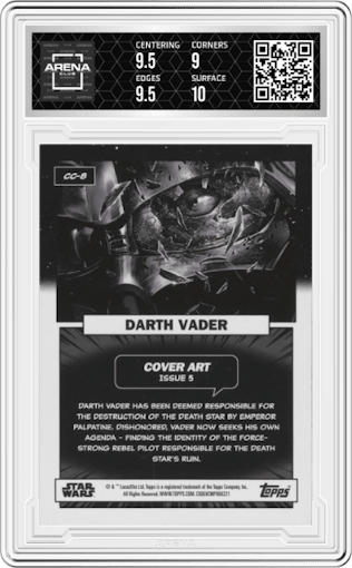 Darth Vader from the 2023 Topps Star Wars set graded by Arena Club and given an overall grade of 9.5.