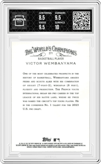 Victor Wembanyama from the 2023 Topps Allen & Ginter set graded by Arena Club and given an overall grade of 9.