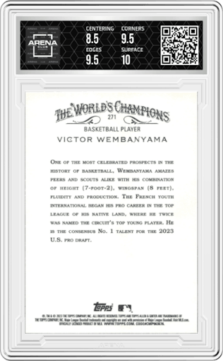 Victor Wembanyama from the 2023 Topps Allen & Ginter set graded by Arena Club and given an overall grade of 9.