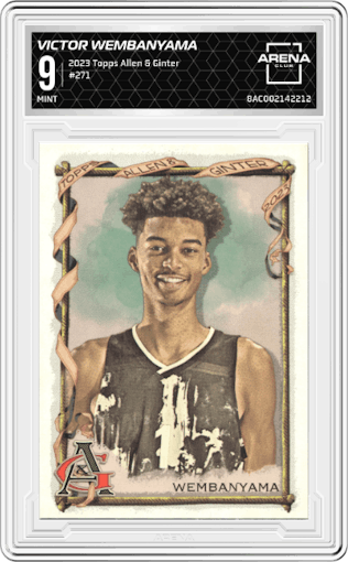 Victor Wembanyama from the 2023 Topps Allen & Ginter set graded by Arena Club and given an overall grade of 9.