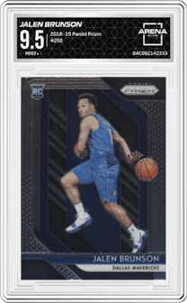 Jalen Brunson from the 2018-19 Panini Prizm set graded by Arena Club and given an overall grade of 9.5.