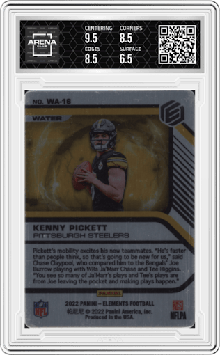 Kenny Pickett from the 2022 Panini Elements set graded by Arena Club and given an overall grade of 7.