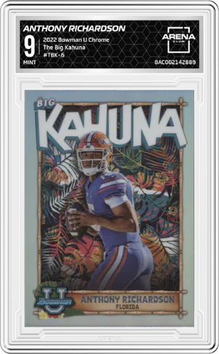 Anthony Richardson from the 2022 Bowman University Chrome set graded by Arena Club and given an overall grade of 9.