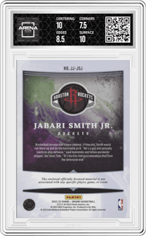 Jabari Smith Jr. from the 2022-23 Panini Origins set featuring a Green parallel graded by Arena Club and given an overall grade of 8.
