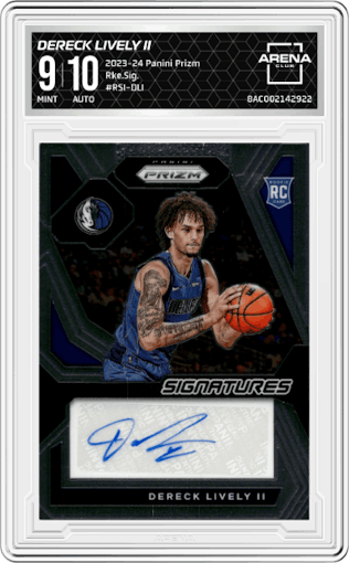 Dereck Lively II from the 2023-24 Panini Prizm set graded by Arena Club and given an overall grade of 9.