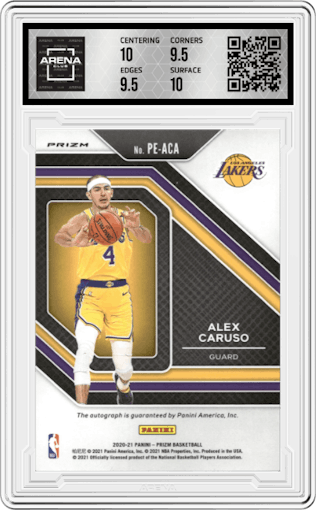 Alex Caruso from the 2020-21 Panini Prizm set featuring a  Silver Prizm parallel graded by Arena Club and given an overall grade of 10.