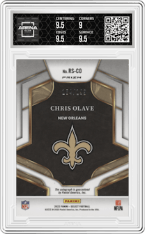 Chris Olave from the 2022 Panini Select set graded by Arena Club and given an overall grade of 9.5.