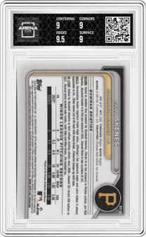 Paul Skenes from the 2024 Bowman Mega Box set graded by Arena Club and given an overall grade of 9.