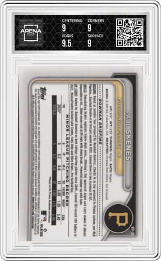 Paul Skenes from the 2024 Bowman Mega Box set graded by Arena Club and given an overall grade of 9.