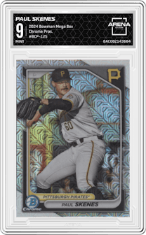 Paul Skenes from the 2024 Bowman Mega Box set graded by Arena Club and given an overall grade of 9.