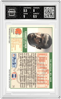 Earnest Byner from the 2023 Pro Set Memories Buyback Autographs set graded by Arena Club and given an overall grade of 8.5.