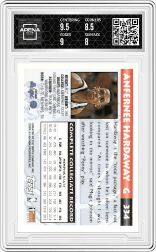 Anfernee Hardaway from the 1993-94 Topps Gold set graded by Arena Club and given an overall grade of 8.5.