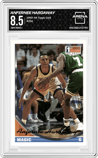 Anfernee Hardaway from the 1993-94 Topps Gold set graded by Arena Club and given an overall grade of 8.5.