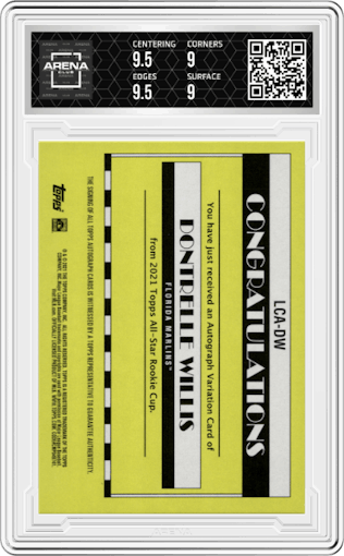 Dontrelle Willis from the 2021 Topps All-Star Rookie Cup set graded by Arena Club and given an overall grade of 9.5.