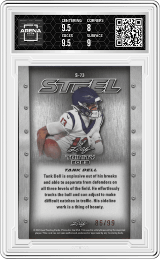 Tank Dell from the 2023 Leaf Trinity set graded by Arena Club and given an overall grade of 8.5.