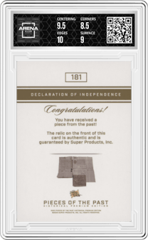 Declaration of Independence from the 2023 Pieces of the Past Historical Premium Edition set graded by Arena Club and given an overall grade of 9.