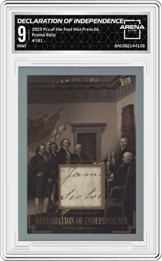Declaration of Independence from the 2023 Pieces of the Past Historical Premium Edition set graded by Arena Club and given an overall grade of 9.