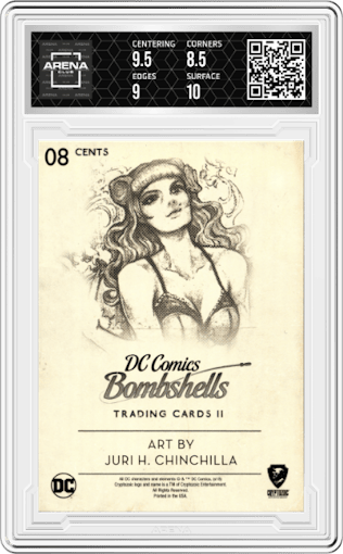 Poison Ivy from the 2018 Cryptozoic DC Bombshells Series II set graded by Arena Club and given an overall grade of 9.