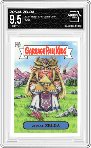 Zonal Zelda from the 2024 Topps Garbage Pail Kids: Game Over set graded by Arena Club and given an overall grade of 9.5.