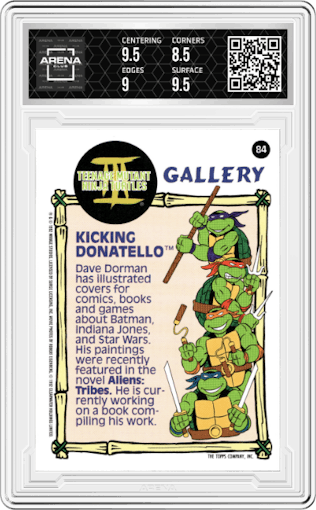 Kicking Donatello from the 1992 Topps Teenage Mutant Ninja Turtles III set graded by Arena Club and given an overall grade of 9.
