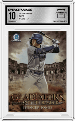 Spencer Jones from the 2024 Bowman set graded by Arena Club and given an overall grade of 10.