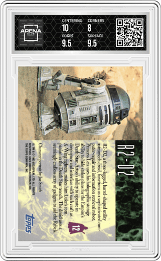 R2-D2 from the 1993 Topps Star Wars Galaxy set graded by Arena Club and given an overall grade of 8.5.