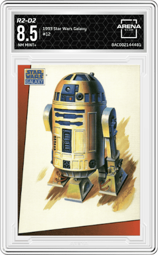 R2-D2 from the 1993 Topps Star Wars Galaxy set graded by Arena Club and given an overall grade of 8.5.
