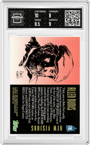 Allen Nunis from the 1993 Topps Star Wars Galaxy set graded by Arena Club and given an overall grade of 8.5.