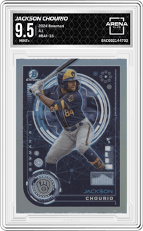 Jackson Chourio from the 2024 Bowman set graded by Arena Club and given an overall grade of 9.5.