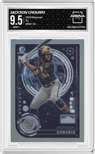 Jackson Chourio from the 2024 Bowman set graded by Arena Club and given an overall grade of 9.5.