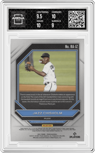 Jazz Chisholm from the 2021 Panini Prizm set graded by Arena Club and given an overall grade of 9.5.
