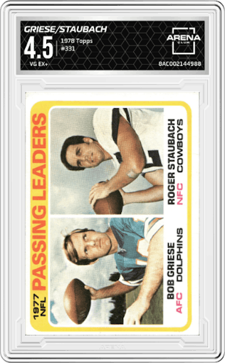 Bob Griese/Roger Staubach from the 1978 Topps set graded by Arena Club and given an overall grade of 4.5.
