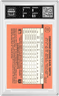Ozzie Smith from the 1990 Donruss set graded by Arena Club and given an overall grade of 7.5.