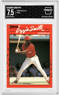 Ozzie Smith from the 1990 Donruss set graded by Arena Club and given an overall grade of 7.5.