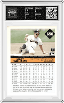 Matt Williams from the 1992 Fleer set graded by Arena Club and given an overall grade of 7.