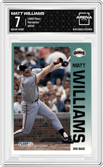 Matt Williams from the 1992 Fleer set graded by Arena Club and given an overall grade of 7.
