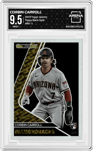 Corbin Carroll from the 2023 Topps Update set graded by Arena Club and given an overall grade of 9.5.