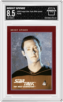 Brent Spiner from the 1991 Impel Star Trek 25th Anniversary set graded by Arena Club and given an overall grade of 8.5.