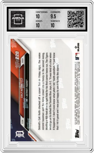 Colt Keith from the 2024 Topps Now set graded by Arena Club and given an overall grade of 10.