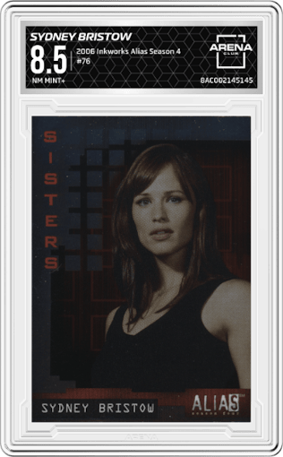 Sydney Bristow from the 2006 Inkworks Alias Season 4 set graded by Arena Club and given an overall grade of 8.5.