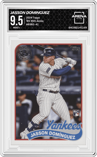 Jasson Dominguez from the 2024 Topps  set graded by Arena Club and given an overall grade of 9.5.