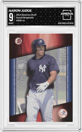 Aaron Judge from the 2014 Bowman Draft  set graded by Arena Club and given an overall grade of 9.