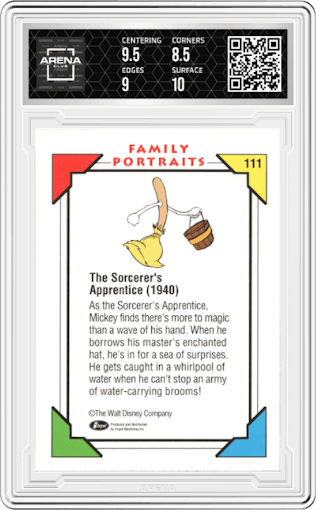 The Sorcerer's Apprentice from the 1991 Impel Disney set graded by Arena Club and given an overall grade of 9.
