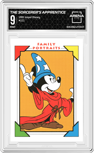 The Sorcerer's Apprentice from the 1991 Impel Disney set graded by Arena Club and given an overall grade of 9.